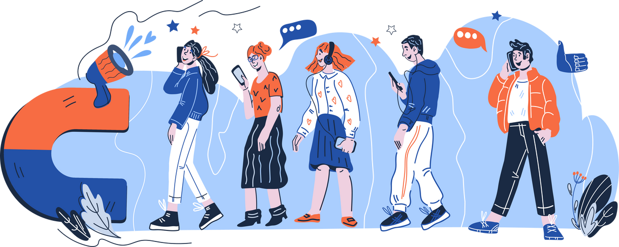 Inbound Marketing with Magnet Attracting People Illustration